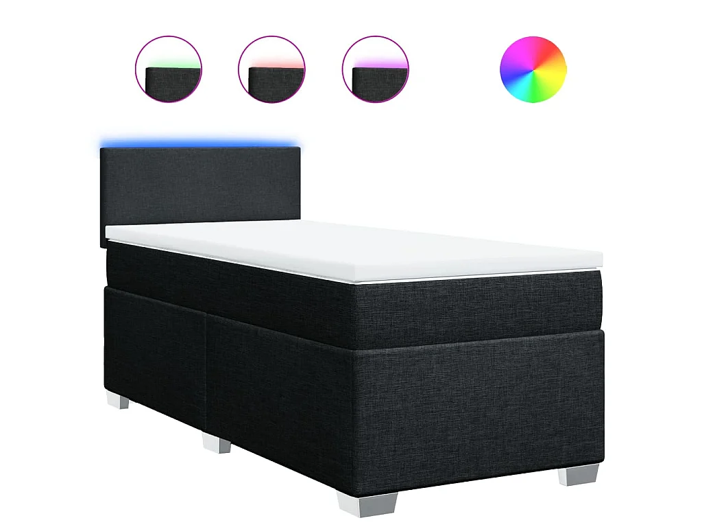 Cama box spring con colchón tela negro 90x200 cm