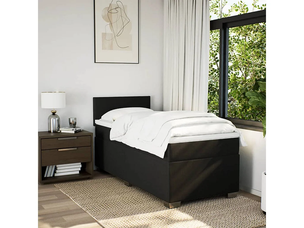 Cama box spring con colchón tela negro 90x200 cm