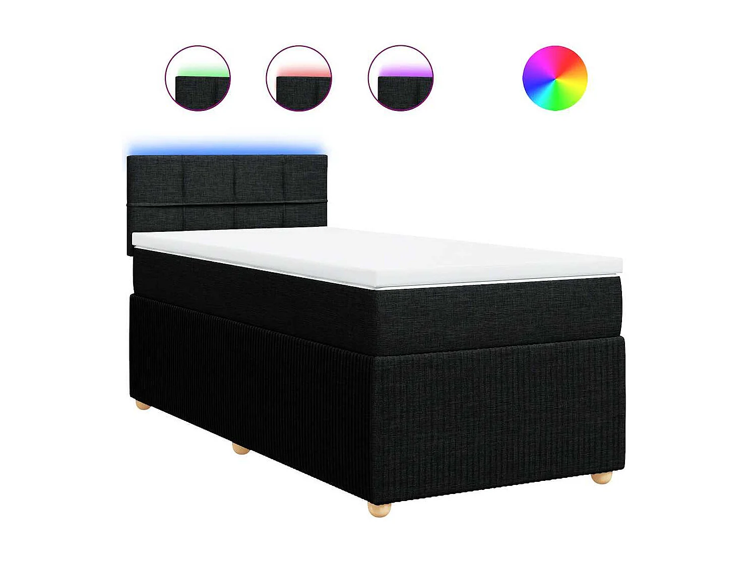 Cama box spring con colchón tela negro 90x200 cm