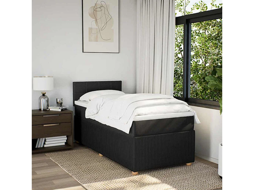 Cama box spring con colchón tela negro 90x200 cm