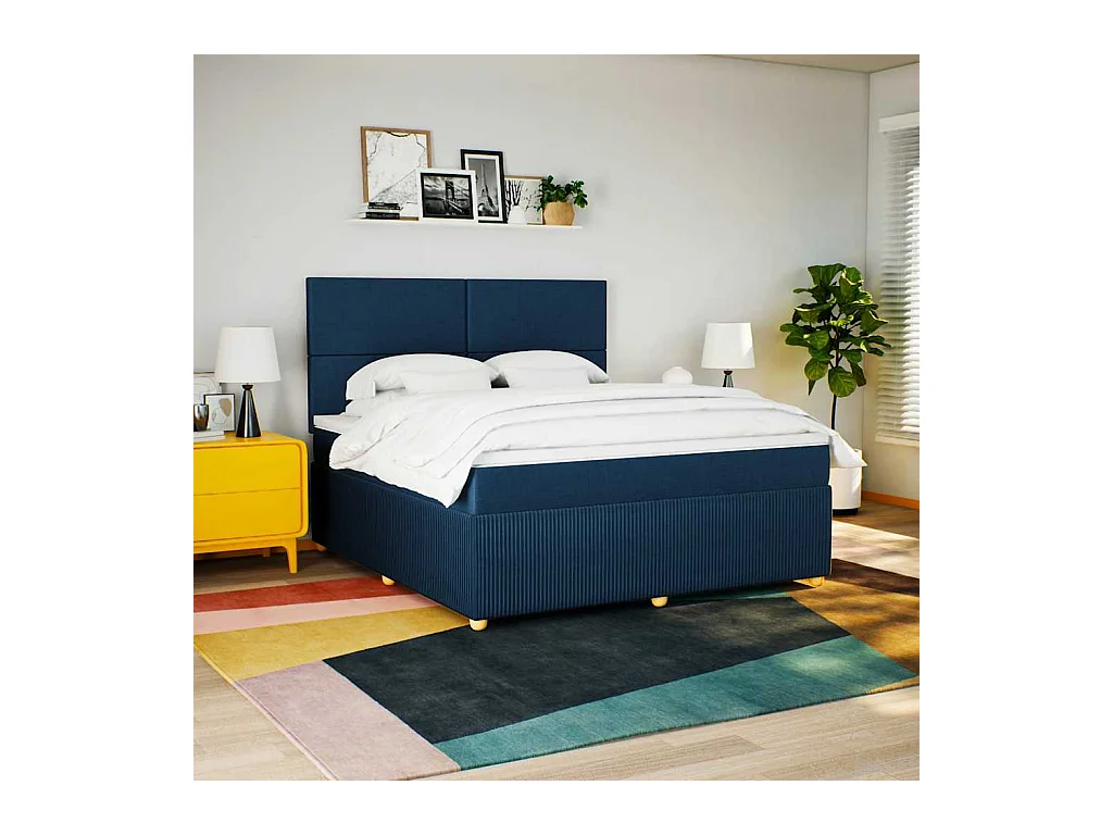 Giroletto a Molle con Materasso Blu 180x200 cm in Tessuto