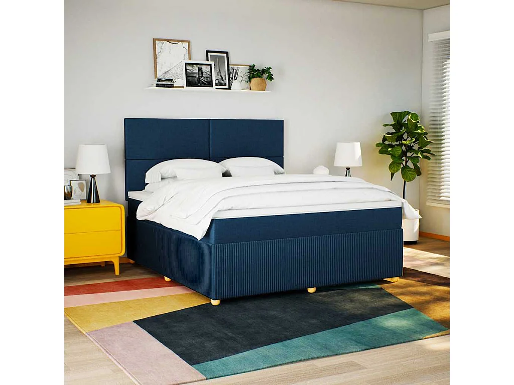 Sommier à lattes de lit avec matelas Bleu 180x200 cm Tissu