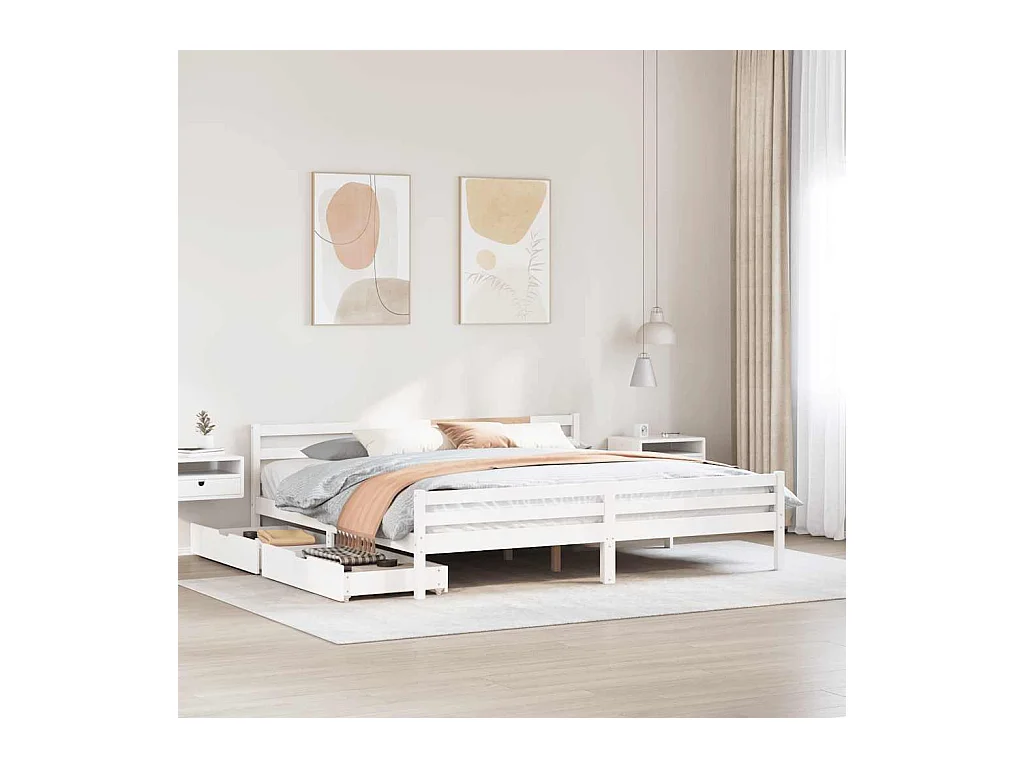 Cadre de lit sans matelas blanc 180x200 cm bois massif de pin