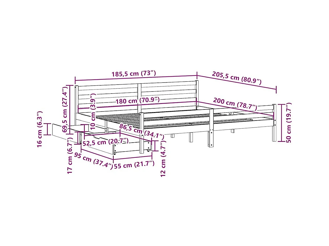 Cadre de lit sans matelas blanc 180x200 cm bois massif de pin