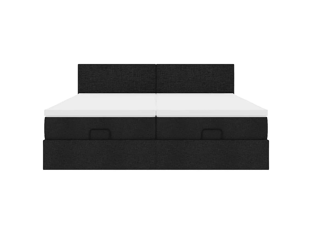 Struttura Letto Pouf con Materassi Nero 160x200 cm in Tessuto