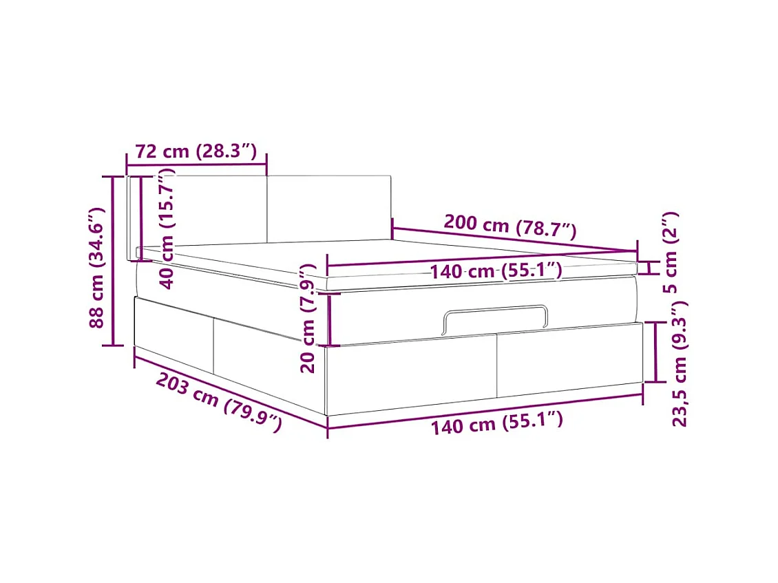 Ottoman-Bett mit Matratze Schwarz 140x200 cm Samt
