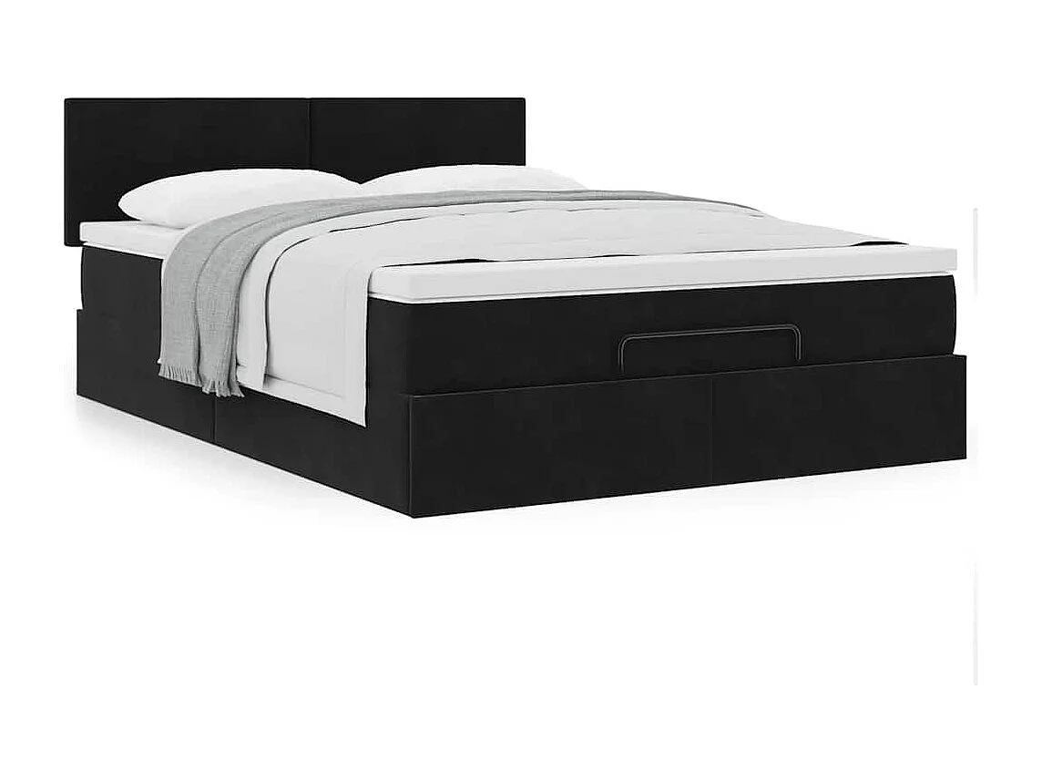 Cadre de lit ottoman avec matelas noir 140x200 cm velours