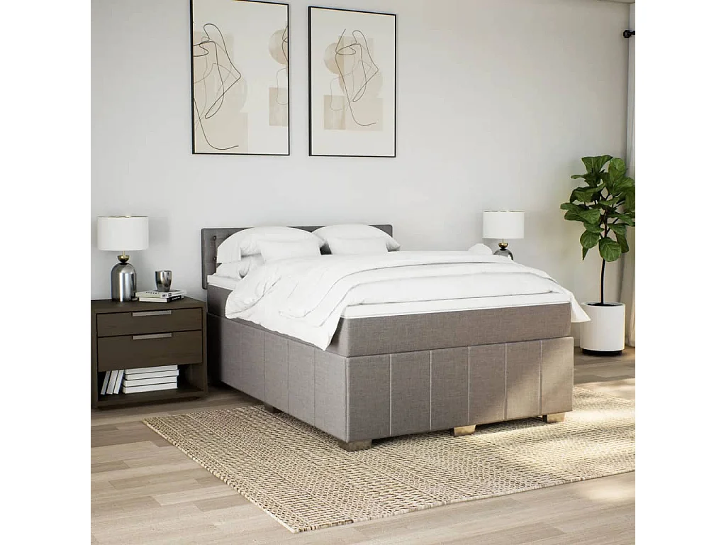 Sommier à lattes de lit avec matelas Taupe 160x200 cm Tissu