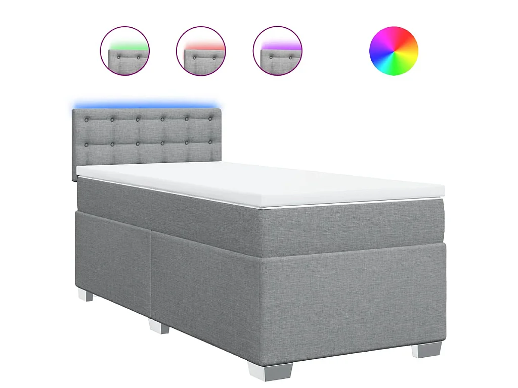 Cama box spring con colchón tela gris claro 90x200 cm
