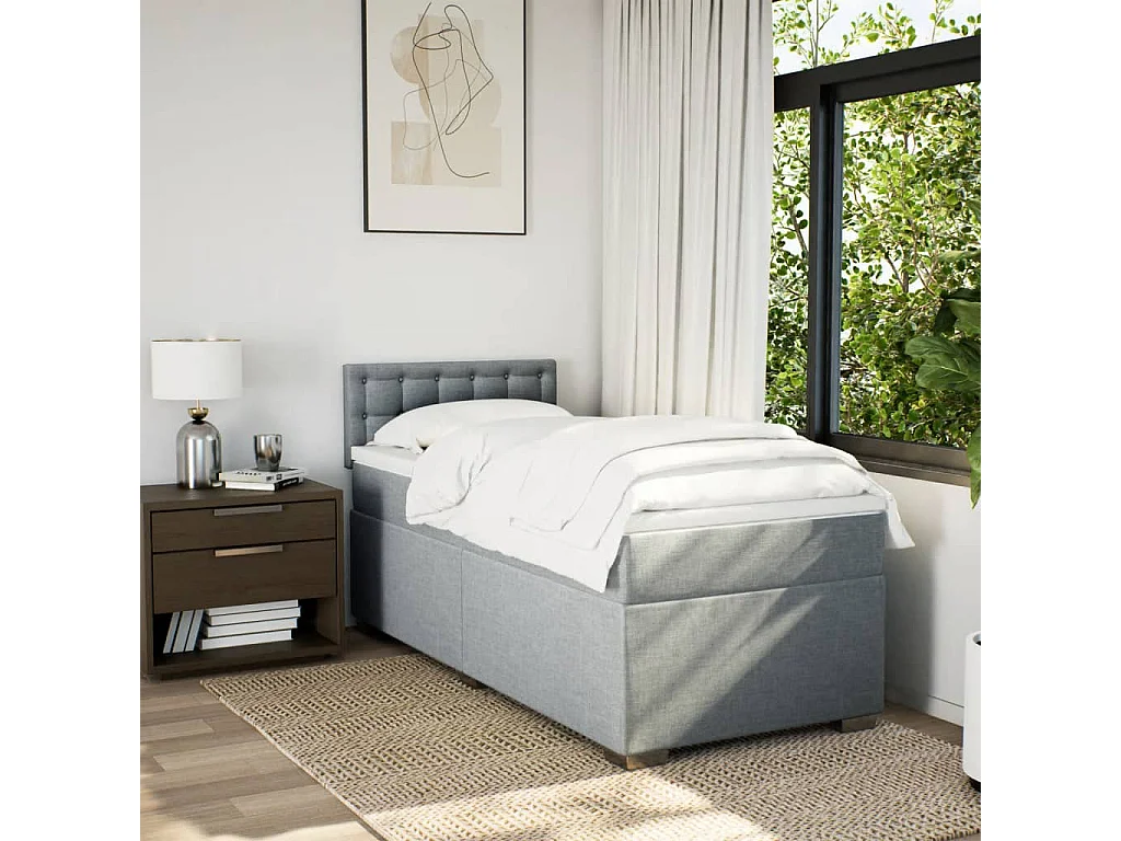Cama box spring con colchón tela gris claro 90x200 cm