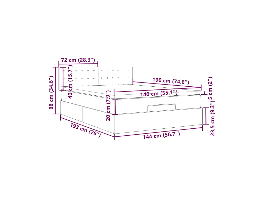 Lit ottoman avec matelas et LED gris foncé 140x190 cm tissu
