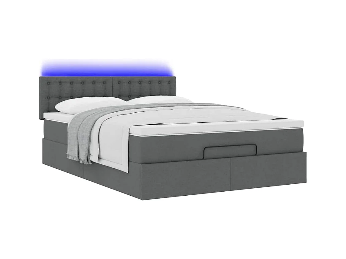 Lit ottoman avec matelas et LED gris foncé 140x190 cm tissu