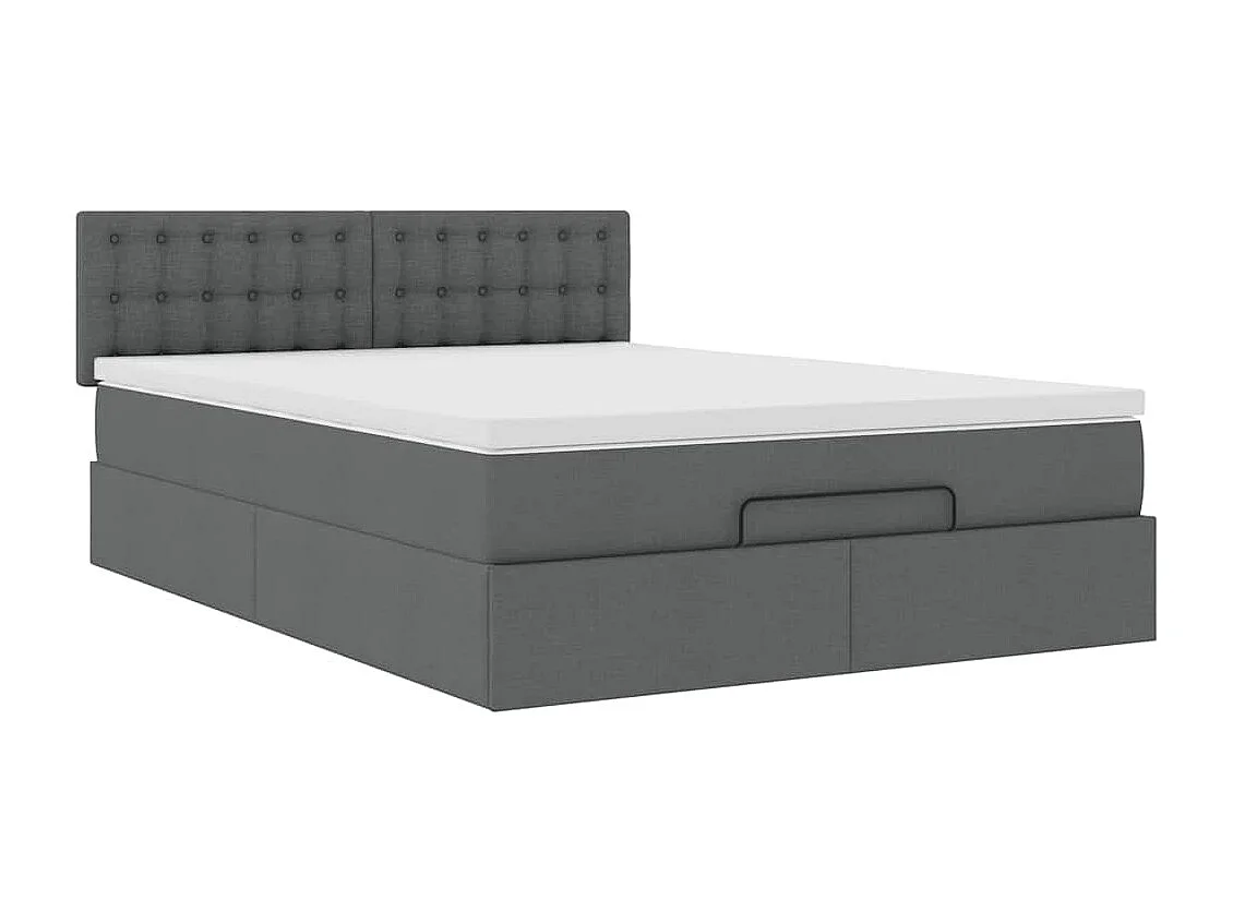 Cama otomana con colchón LED gris oscuro 140x190 cm tela