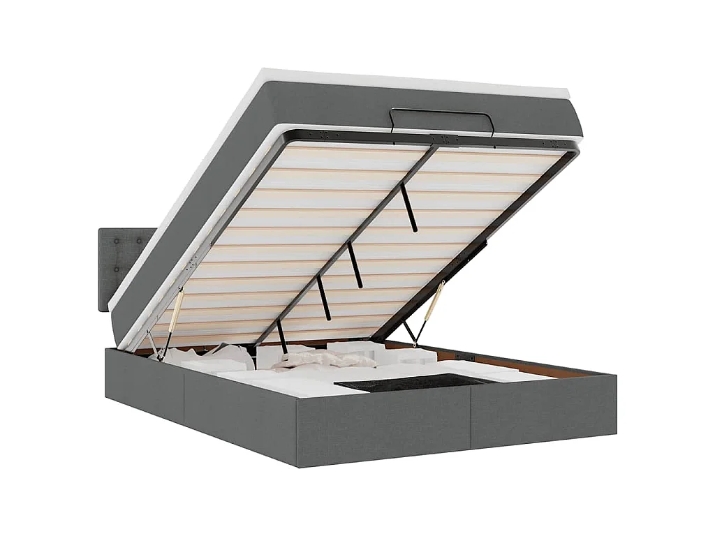 Lit ottoman avec matelas et LED gris foncé 140x190 cm tissu