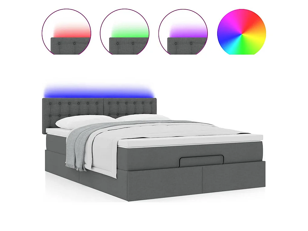 Lit ottoman avec matelas et LED gris foncé 140x190 cm tissu
