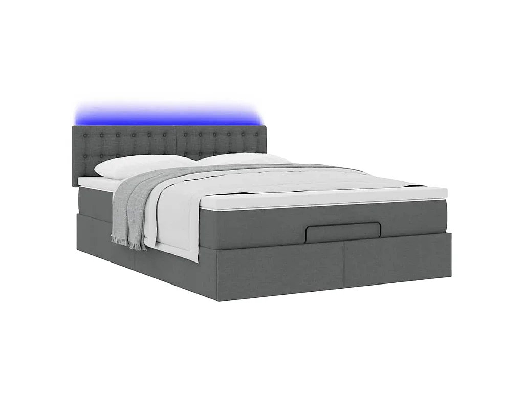 Lit ottoman avec matelas et LED gris foncé 140x190 cm tissu
