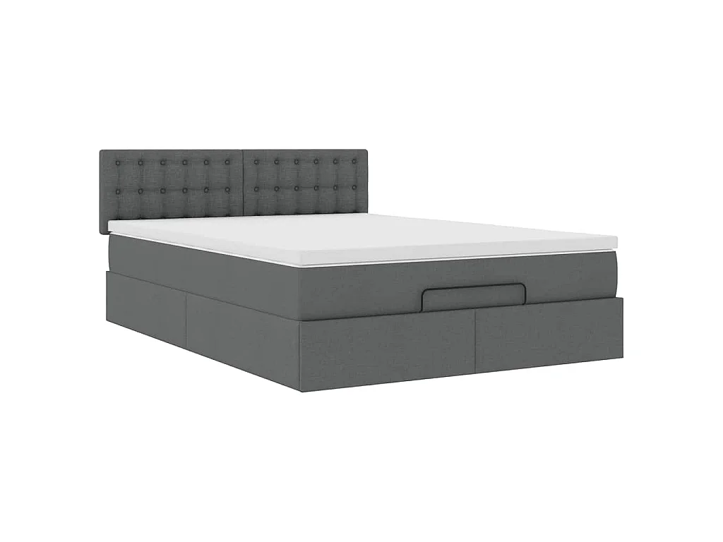 Lit ottoman avec matelas et LED gris foncé 140x190 cm tissu