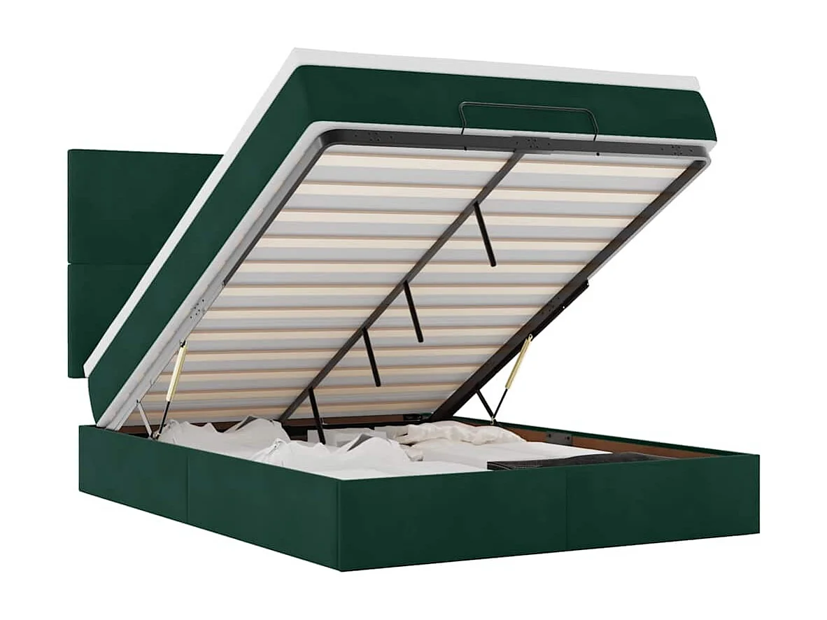 Ottoman-Bett mit Matratzen Dunkelgrün 140x200 cm Samt
