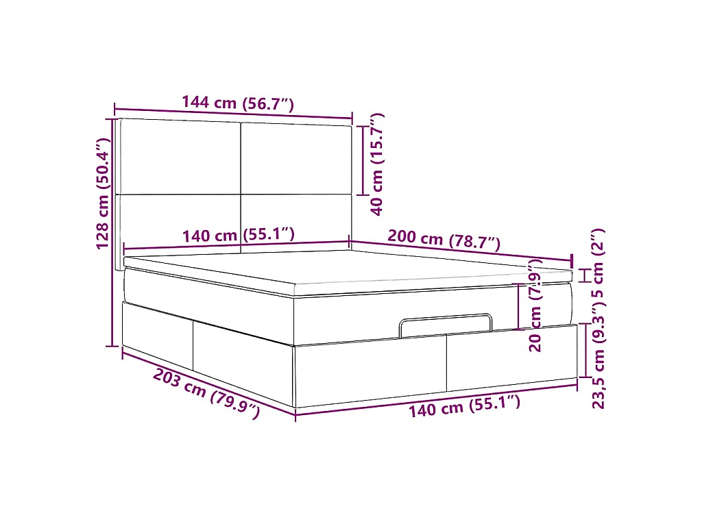 Ottoman bed met matrassen 140x200cm fluweel donkergroen