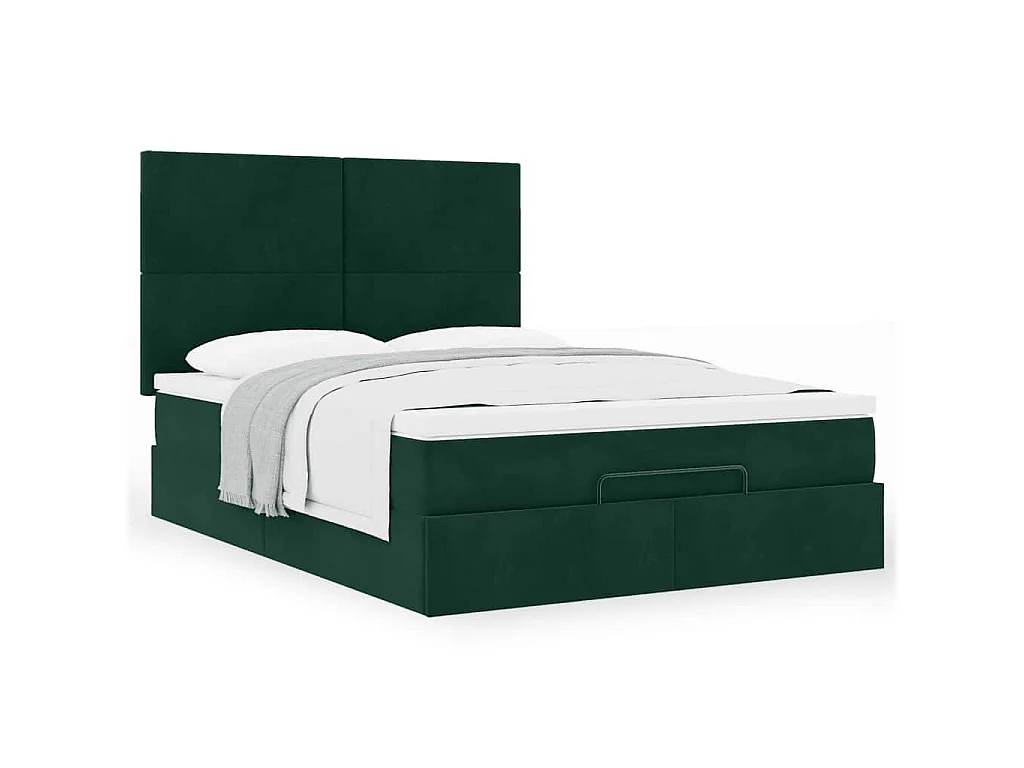 Cadre de lit ottoman avec matelas vert foncé 140x200 cm velours