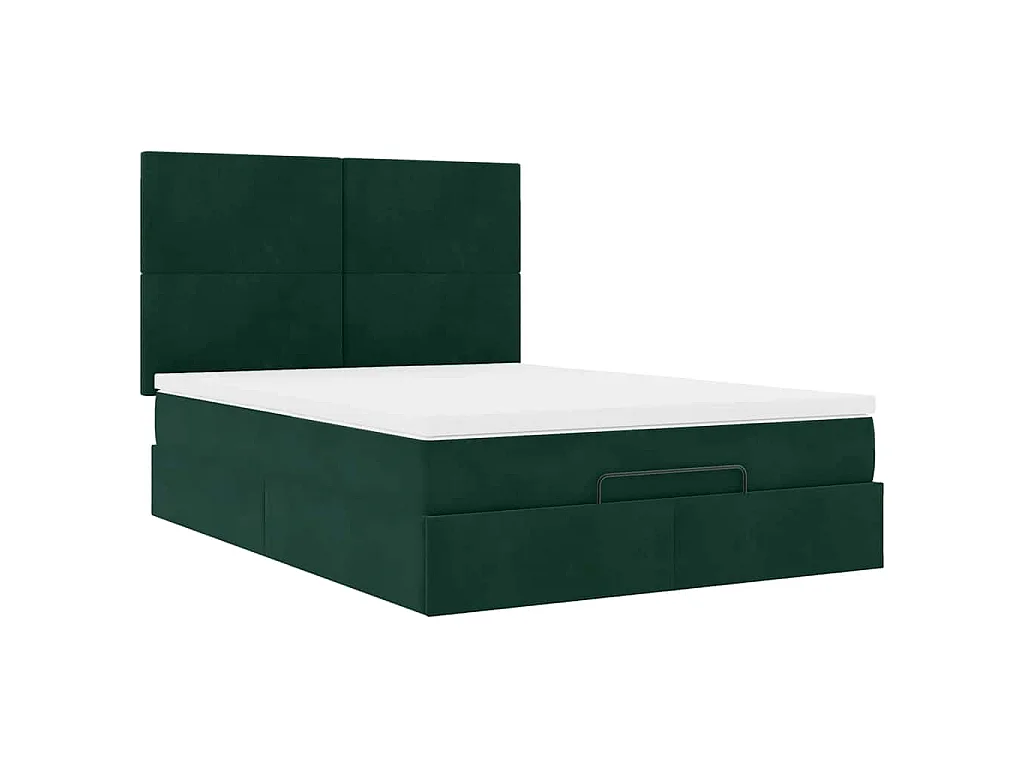 Cadre de lit ottoman avec matelas vert foncé 140x200 cm velours