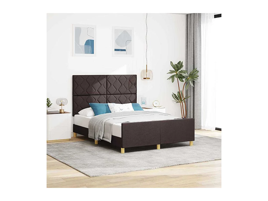 Cadre de lit avec tête de lit Marron foncé 140 x 190 cm tissu