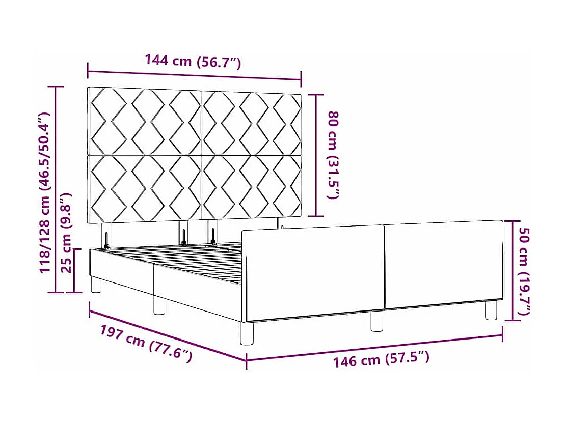 Cadre de lit avec tête de lit Marron foncé 140 x 190 cm tissu