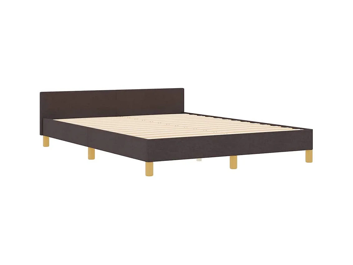 Cadre de lit avec tête de lit Marron foncé 140 x 190 cm tissu