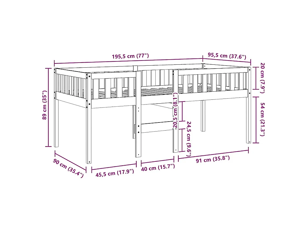 Lit pour enfants sans matelas cire marron 90x190 cm pin massif
