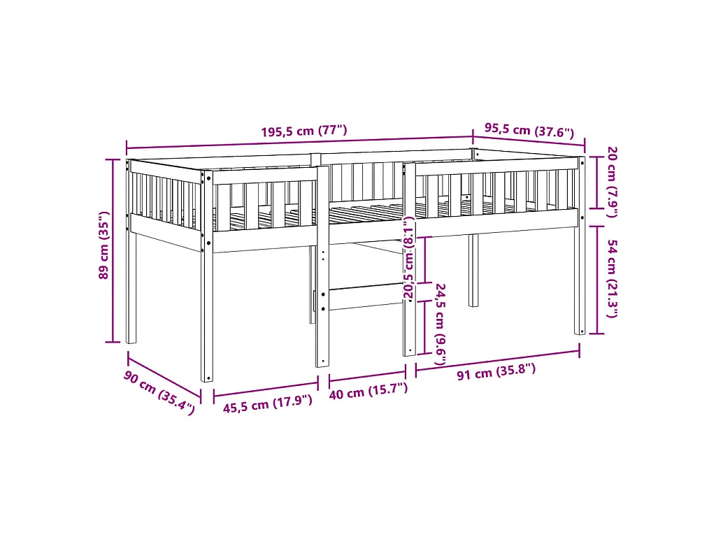 Lit pour enfants sans matelas cire marron 90x190 cm pin massif