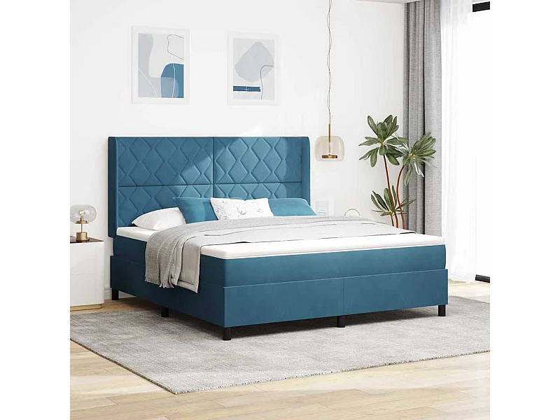 Letto con Box Springs LED e Materasso Blu 180 x 200 cm Velluto