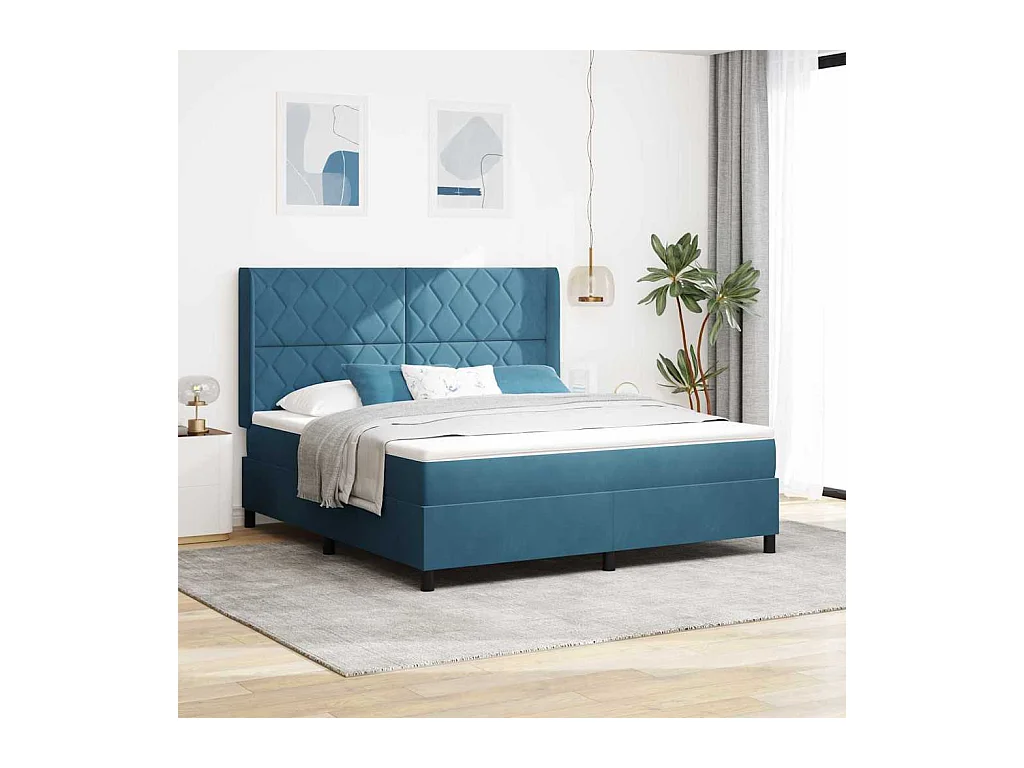 LED Boxspringbett mit Matratze Blau 180 x 200 cm Samt