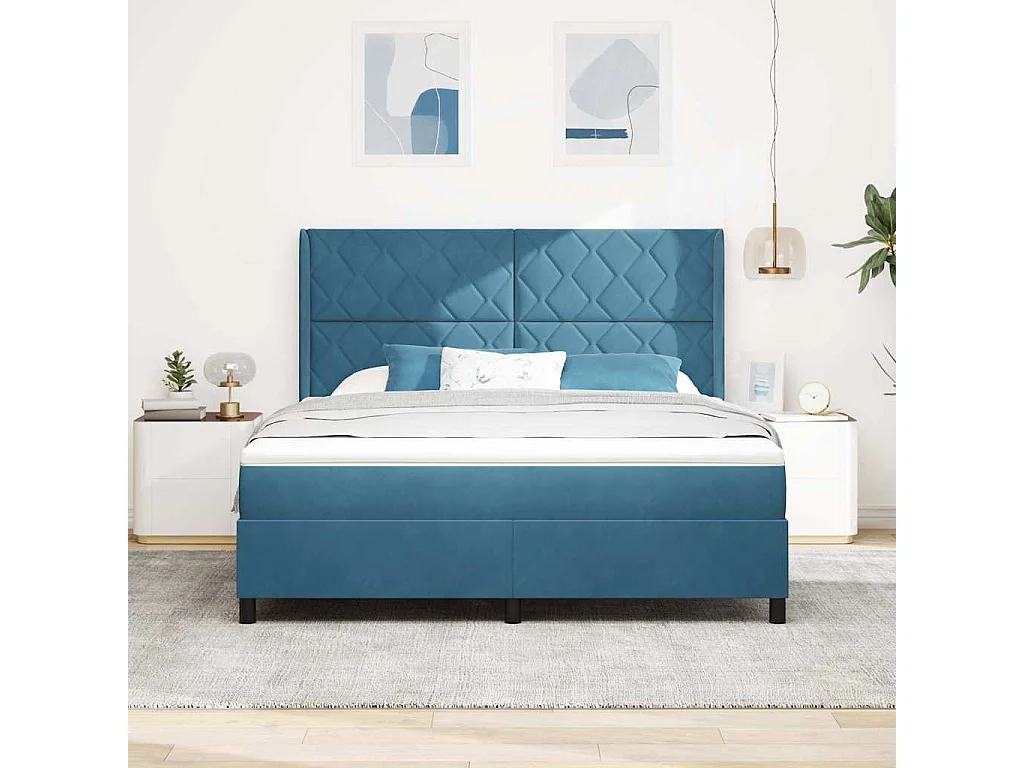 Lit à ressorts avec bandes LED Bleu 180 x 200 cm Velours