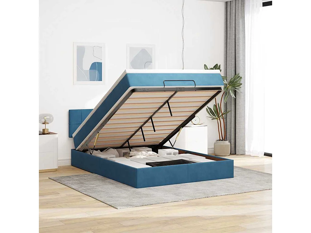 Ottoman bed met matras 140x190cm fluweel donkerblauw