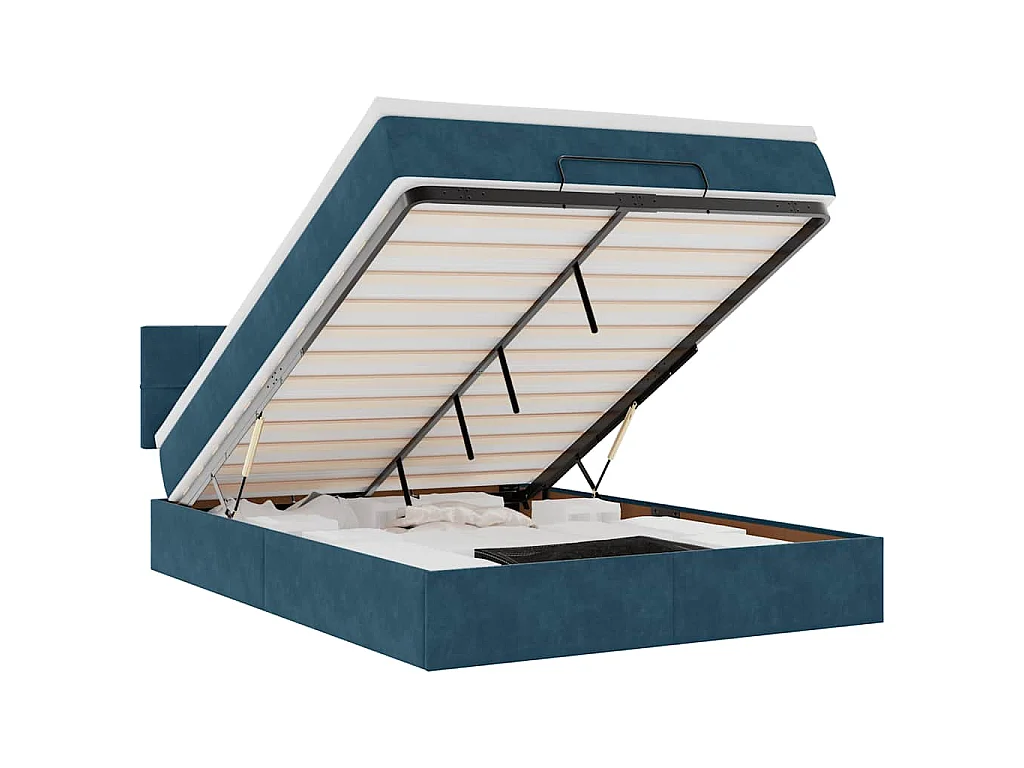 Cadre de lit ottoman avec matelas bleu foncé 140x190 cm velours