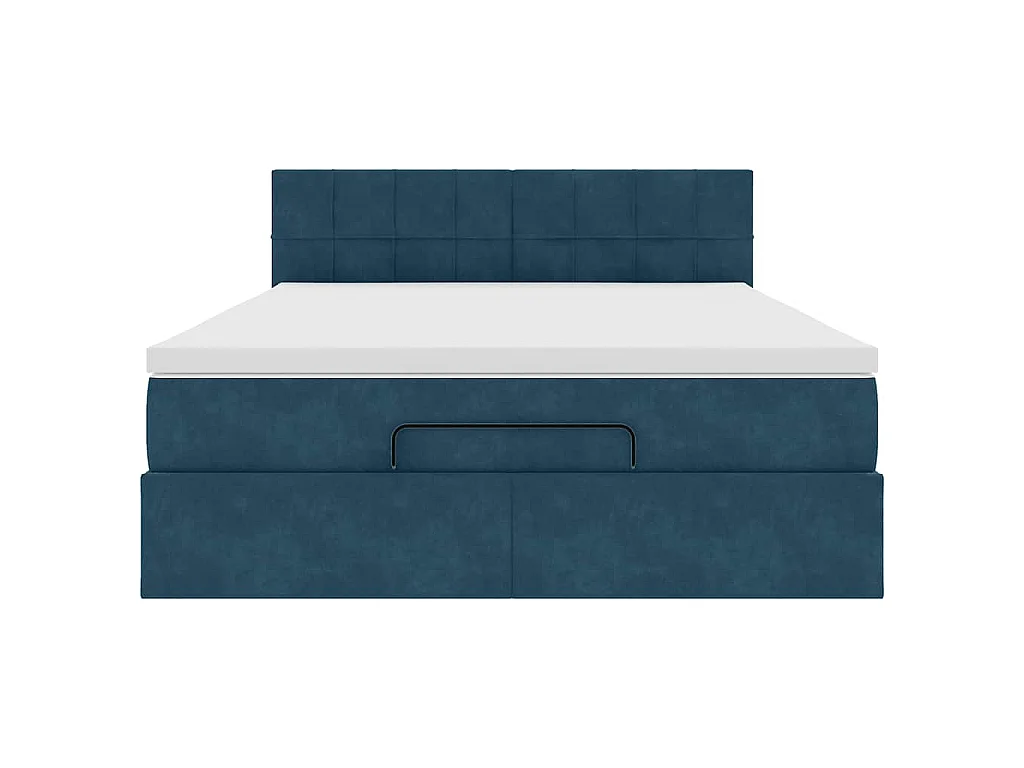 Cadre de lit ottoman avec matelas bleu foncé 140x190 cm velours