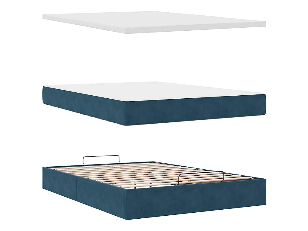 Cadre de lit ottoman avec matelas bleu foncé 140x190 cm velours