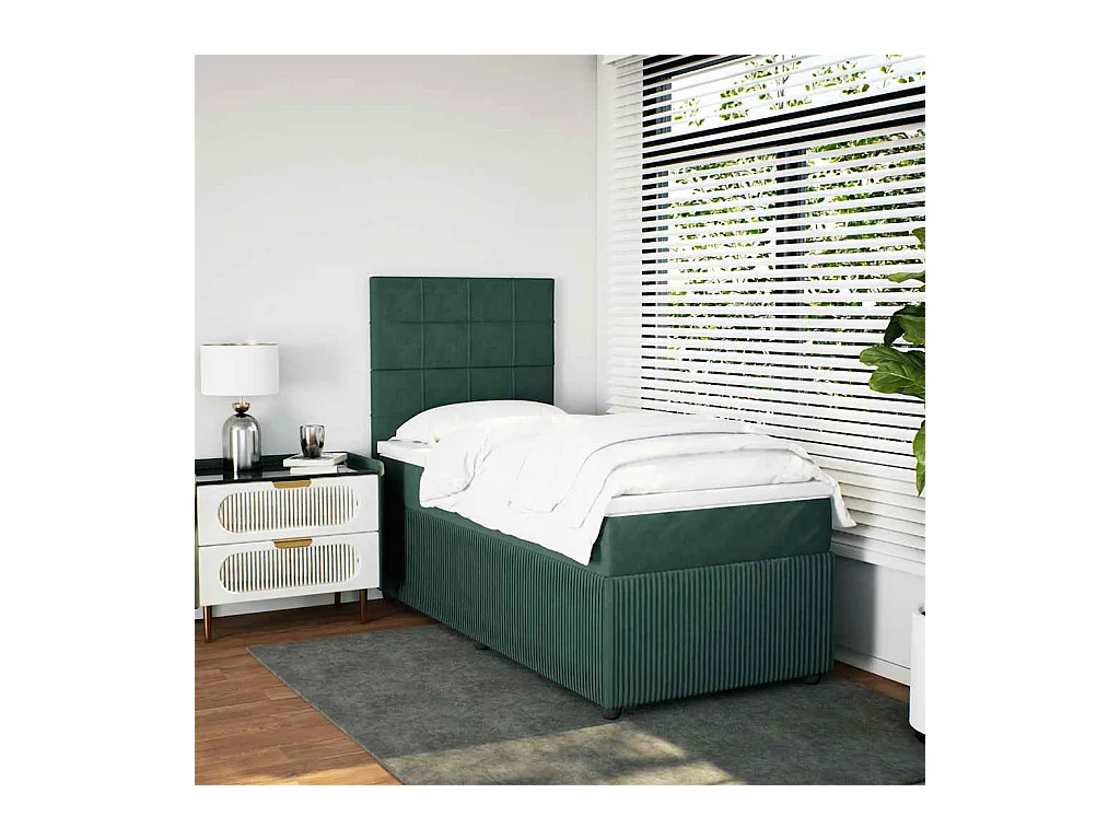 Sommier à lattes de lit avec matelas Vert foncé 90x190 cm