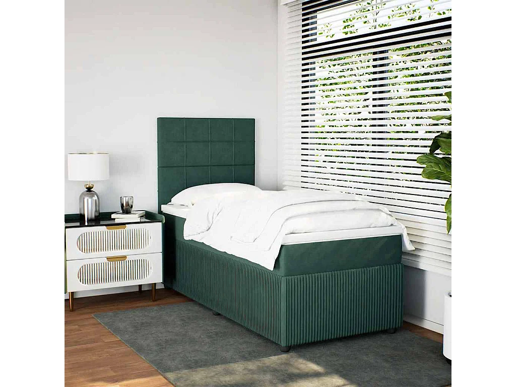 Sommier à lattes de lit avec matelas Vert foncé 90x190 cm