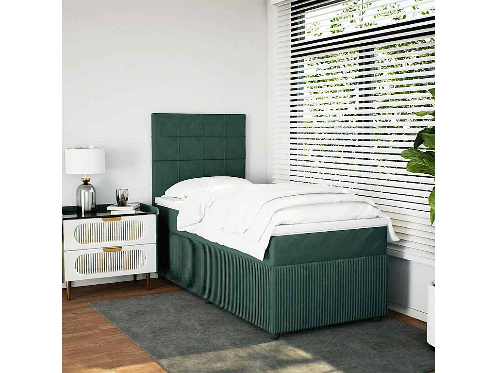 Giroletto a Molle con Materasso Verde Scuro 90x190 cm Velluto