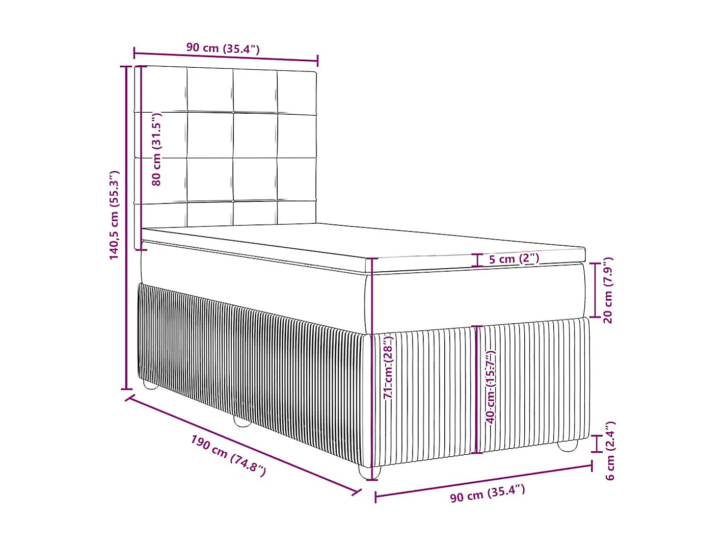 Boxspring met matras fluweel donkergroen 90x190 cm