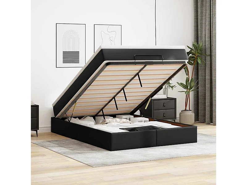 Ottoman bed met matras 140x190cm kunstleer zwart
