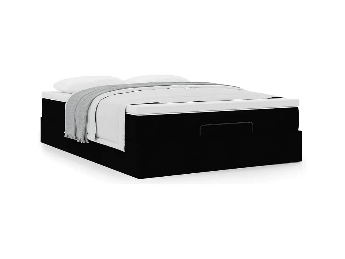 Ottoman-Bett mit Matratze Schwarz 140x190 cm Kunstleder