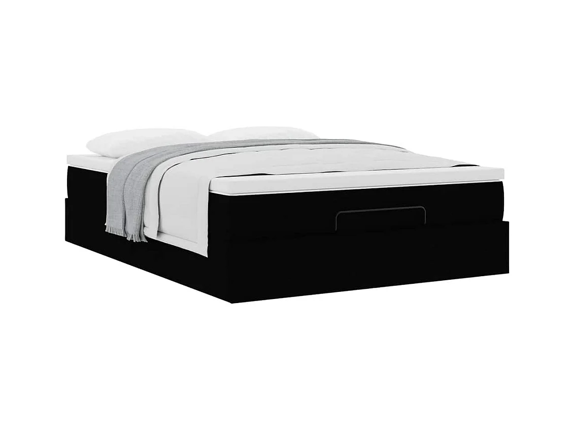 Ottoman-Bett mit Matratze Schwarz 140x190 cm Kunstleder