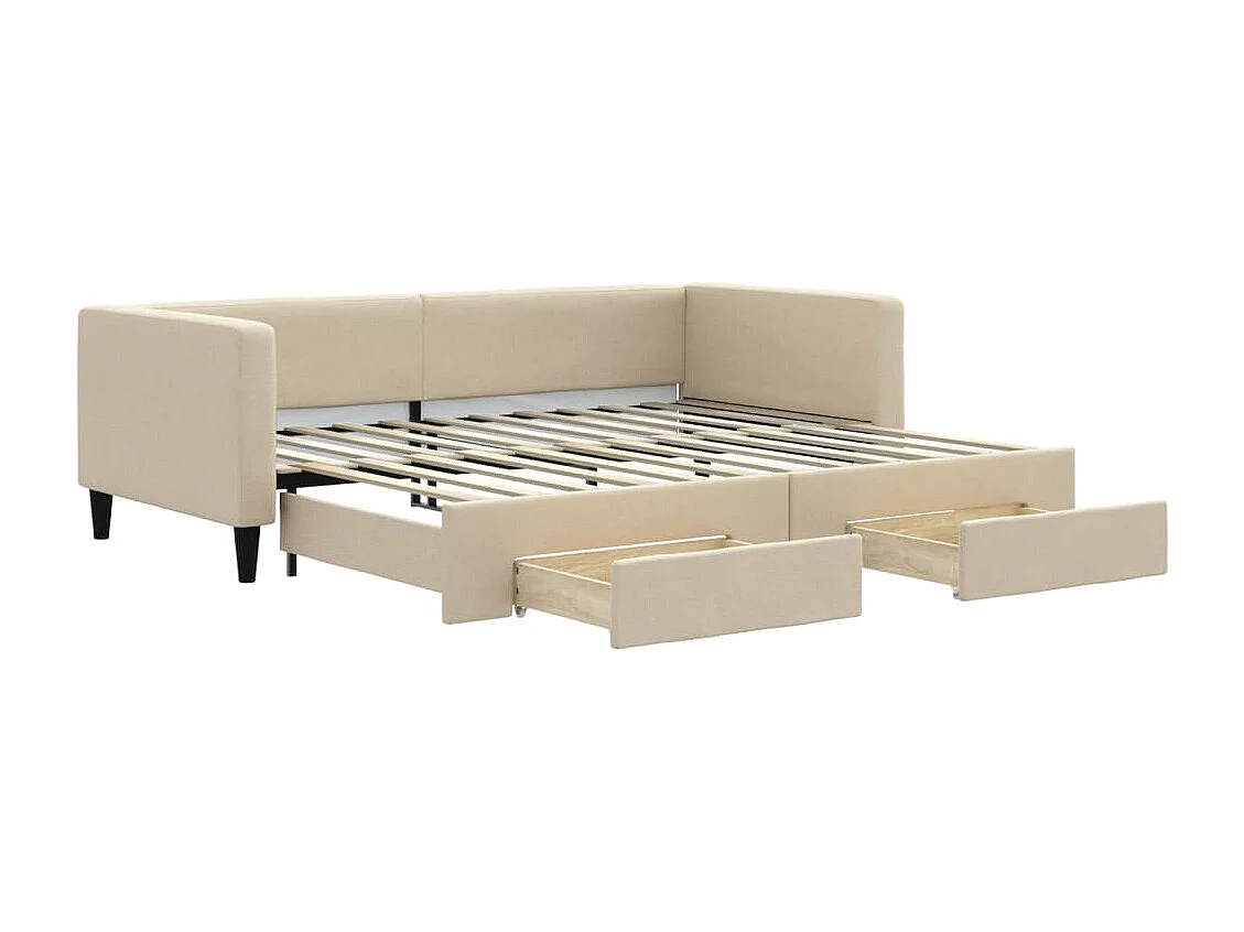 Tagesbett Ausziehbar mit Schubladen Creme 90x200 cm Stoff