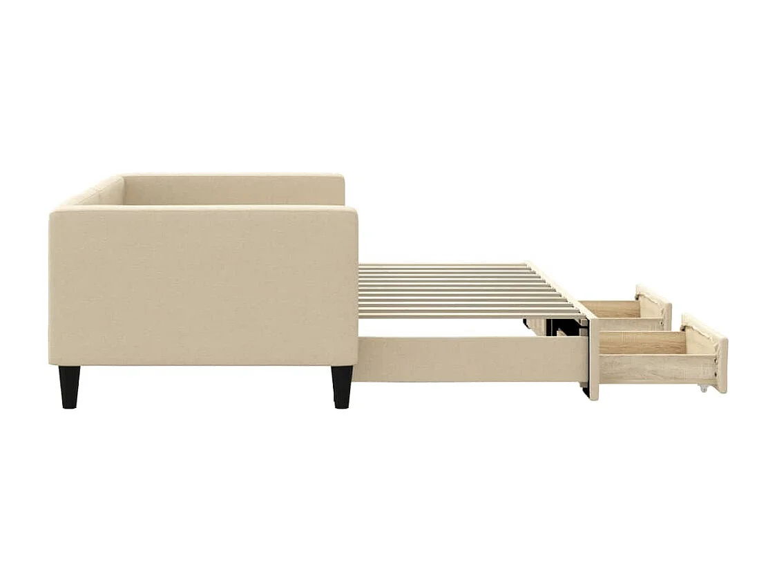 Tagesbett Ausziehbar mit Schubladen Creme 90x200 cm Stoff