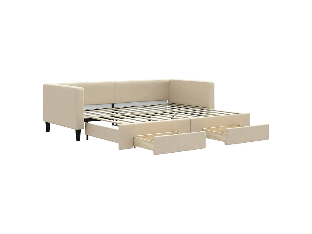 Divano Letto Estraibile con Cassetti Crema 90x200 cm in Tessuto
