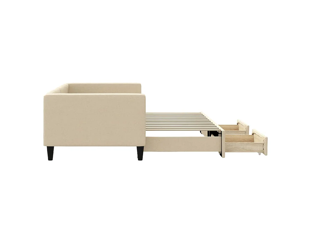 Divano Letto Estraibile con Cassetti Crema 90x200 cm in Tessuto