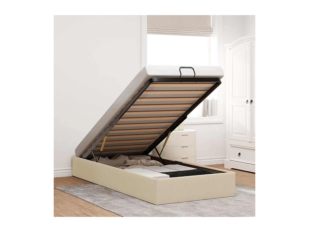 Cadre de lit ottoman sans matelas crème 90x200 cm tissu