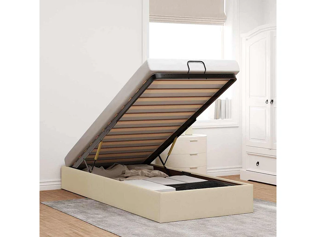 Ottoman-Bett ohne Matratze Creme 90x200 cm Stoff